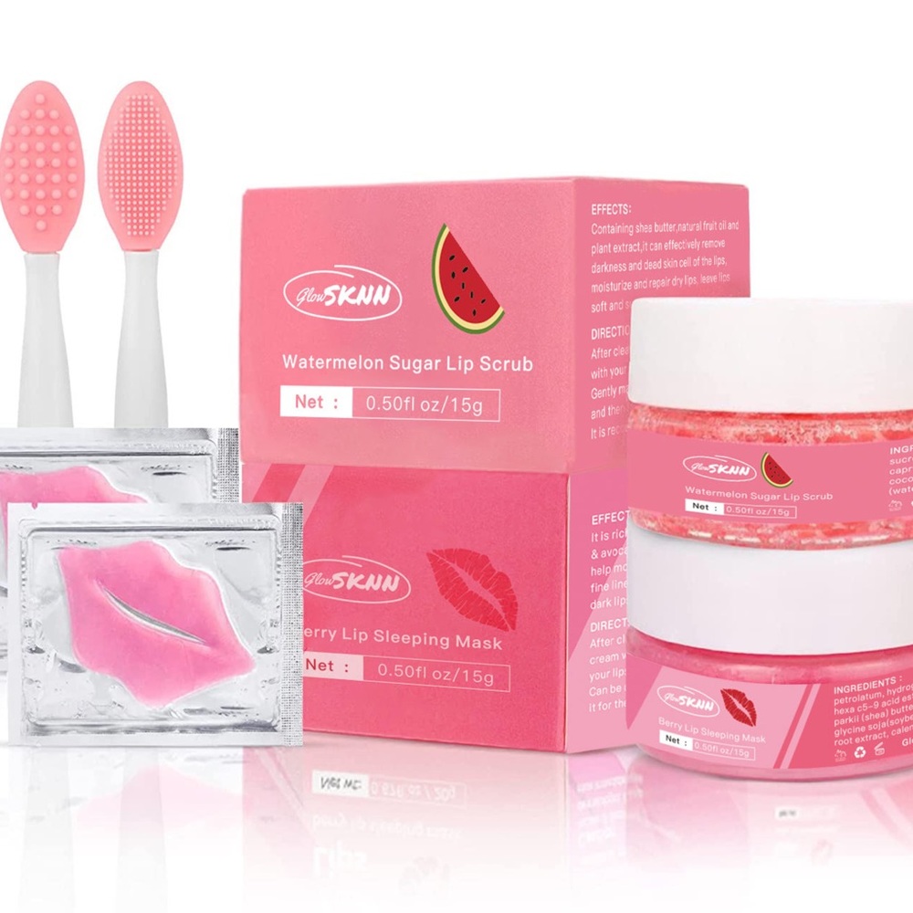 Natural Sugar Scrub Watermelon Hydrating Lip Sleeping Mask 4 in 1 Lip Care Set